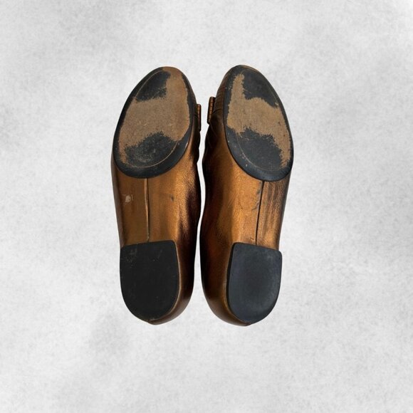Pleated Bronze Salvatore Ferragamo Flats with Bow - Picture 7 of 8